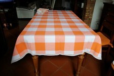 Tovaglia in cotone con bordo all'uncinetto e tovaglioli fatta a mano - vintage.