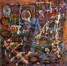 Laura Jane Stanton originale acrilico astratto su scatola tela 1 metro quadrato