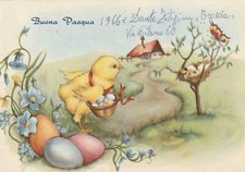 C1 - Cp Cartolina Illustrata Augurale Pasqua Agnelli Uova Paesaggio - Fg Vg 