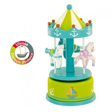 CARILLON GIOSTRA IN LEGNO VERDE CON CAVALLI GIOCO PER BAMBINI