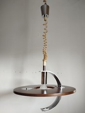 lampada sospensione legno e metallo cromato Esperia angelo brotto anni '60