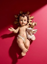 Gesù Bambino in resina con aureola e pannetto di stoffa 26 cm