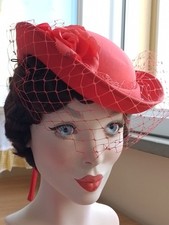 Bermona Trend London cappello vintage rosso con veletta a rete, Made in England