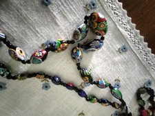 Collana Blu Lunga Pietra Dipinta A Mano Oggetto Unico Artigianale