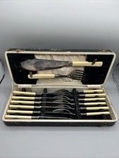 James Dixon & Sons coltelli da pesce incisi, forchette con custodia Sheffield Inghilterra. Set di 6