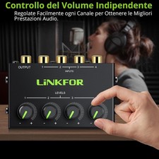 LiNKFOR Mixer Audio Stereo a 4 Canali con Ingresso e Uscita RCA a Bassissimo Rum