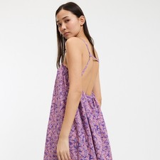 ABITO estivo svasato fiori scollatura sulla schiena cotone 100% spalline sottili