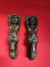 Coppia Di Fregi In Legno - Cariatidi - Donne Figure Femminili Nudo