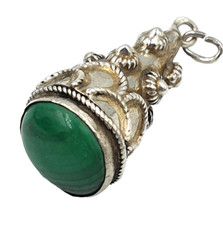 Ciondolo charm etnico con malachite in argento 800 vintage antico anni ‘30