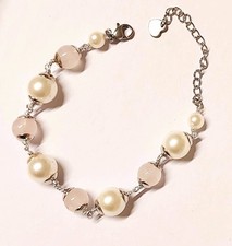 Bracciale in acciaio alluminio con quarzo rosa tondo da 8 mm perle sintetiche 