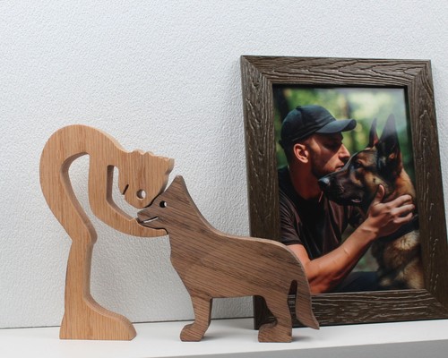 Wooden man german shepherd - man,
