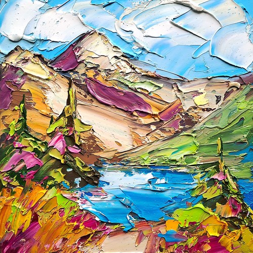 Dipinto olio montagne fumose