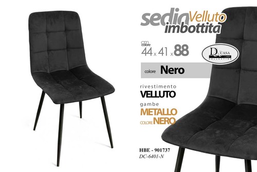 Sedia nera riv velluto - nera,