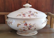 FLORIO CERAMICA/ Zuppiera "Farfalle" con decori floreali _Liberty