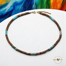 COLLANA UOMO SURFISTA LEGNO DI COCCO E DIASPRO TURCHESE PIETRE DURE NATURALI