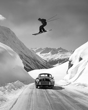 Skier Jumping Over Vintage