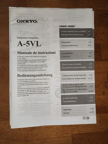 Onkyo 5vl manuale di - a-5vl,