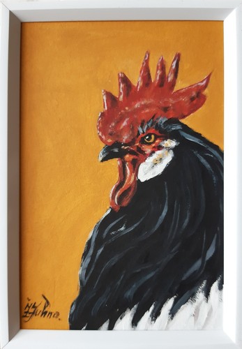 Gallo dipinto olio - gallo,