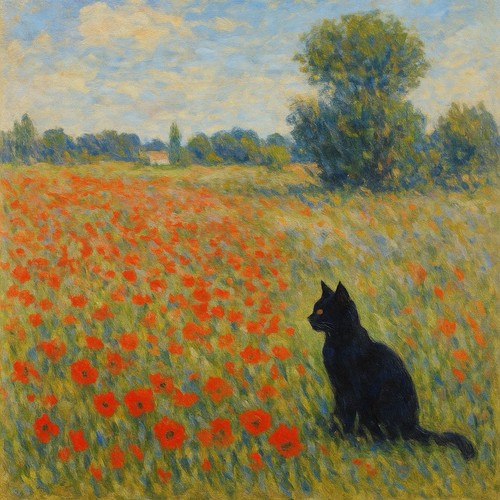Gatto campo papaveri claude - campo,