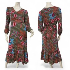 CAMOMILLA Vestito abito verde fantasia foglie arancioni rosa Tg IT 42