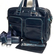 Valigetta PIQUADRO, borsa da lavoro a 2 vie, pelle blu scuro, grande capacità
