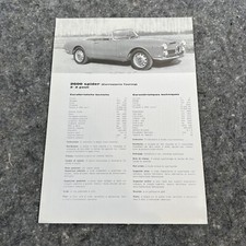 ALFA ROMEO 2600 Spider Carrozzeria Touring Scheda Tecnica: 1964 Foglio Singolo