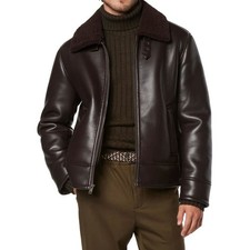 Giacca da pilota in pelle con fodera in shearling