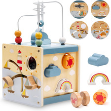 Cubo Montessori 1 Anno, Giochi in Legno per Bambini, Attività 6 in 1, Giocattolo