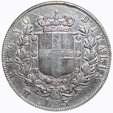 1876 REGNO ITALIA SCUDO LIRE 5 VITT. EMANUELE II ROMA ARGENTO MF132843