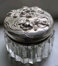 Antico vaso vanità vetro taglio argento sterling Kerr Art Nouveau Lady marcato *Leggi*