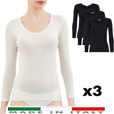 Maglia Intima Donna 100% Caldo Cotone Felpato Manica Lunga Termica Raso