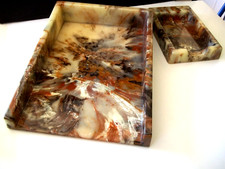 vintage unique beautiful 1960s  desk set in faux stone