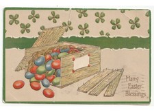 1908 in Rilievo cartolina Primi '900 scatola uova colorate Pasqua Easter -Piega