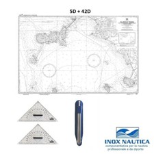 KIT CARTEGGIO NAUTICO SCUOLA PATENTE 2 SQUADRETTE + 1 COMPASSO + CARTA 5D E 42D