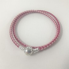 Bracciale PANDORA rosa con ciondolo doppio cuoio misto 35 cm 
