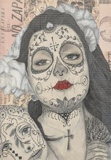 Quadro ragazza teschio punk tatuata piercing grande novità