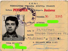 1968 CREMONA Federazione italiana atletica pesante CONI Pesistica Tessera