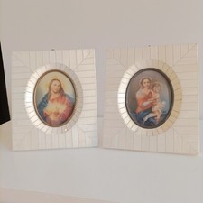DUE 2 QUADRETTI MINIATURA OVALI RITOCCHI A PENNELLO PERSONAGGI SACRI CM 16X19