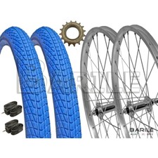 Coppia Ruote 20 " x 1.75 + Pignone + Copertoni Blu + Camere Bici Graziella