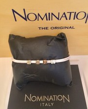 NOMINATION BRACCIALE CUBIAMO Vera  PELLE BIANCO LETTERE:GOFU ACCIAIO/ORO