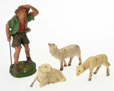 STATUINA PER PRESEPE CONFALONIERI PASTORE CON 3 PECORE