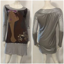 CUSTO BARCELONA Vestito abito argento lurex laminato immagine marrone Tg 3