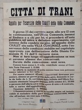 LOCANDINA MANIFESTO TRANI APPALTO CHALET VILLA COMUNALE 1949 BARI  SPEDITO POSTA