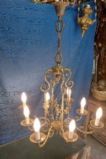 Grande Lampadario In Bronzo Anni 50 Putto Amorino 8 Bracci Classico Restarurato 