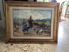 Ragni Basso quadro ad olio su tela " Cavalli nello stagno" 1974