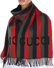 NUOVA SCIARPA SCIALLE GUCCI LOGO A RIGHE LANA COTONE