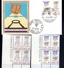FDC  13-06-1979 ITALIA : EUROPEI DI PALLACANESTRO + 2 QUARTINE D'ANGOLO