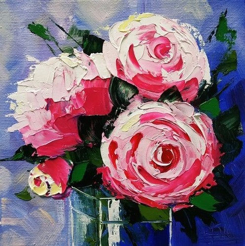 Quadro rose rosa opera - , d'arte