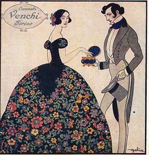 Eugenio Colmo-GOLIA-caramella-pubblicità VENCHI-cofanetto-liberty-fiori-1923.