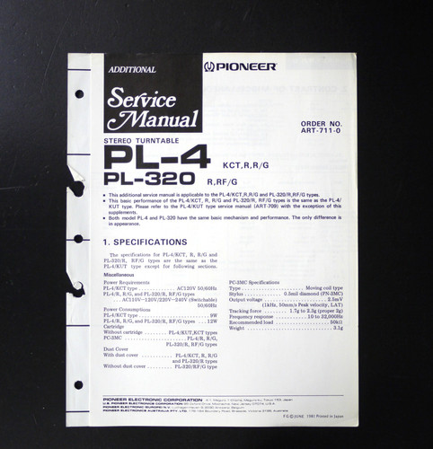 Originale pioneer pl 320 - pioneer, pl-4/pl-320